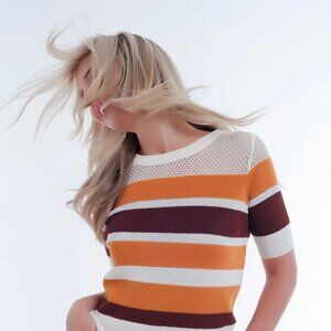 Mustard Striped Open Knit Sweater